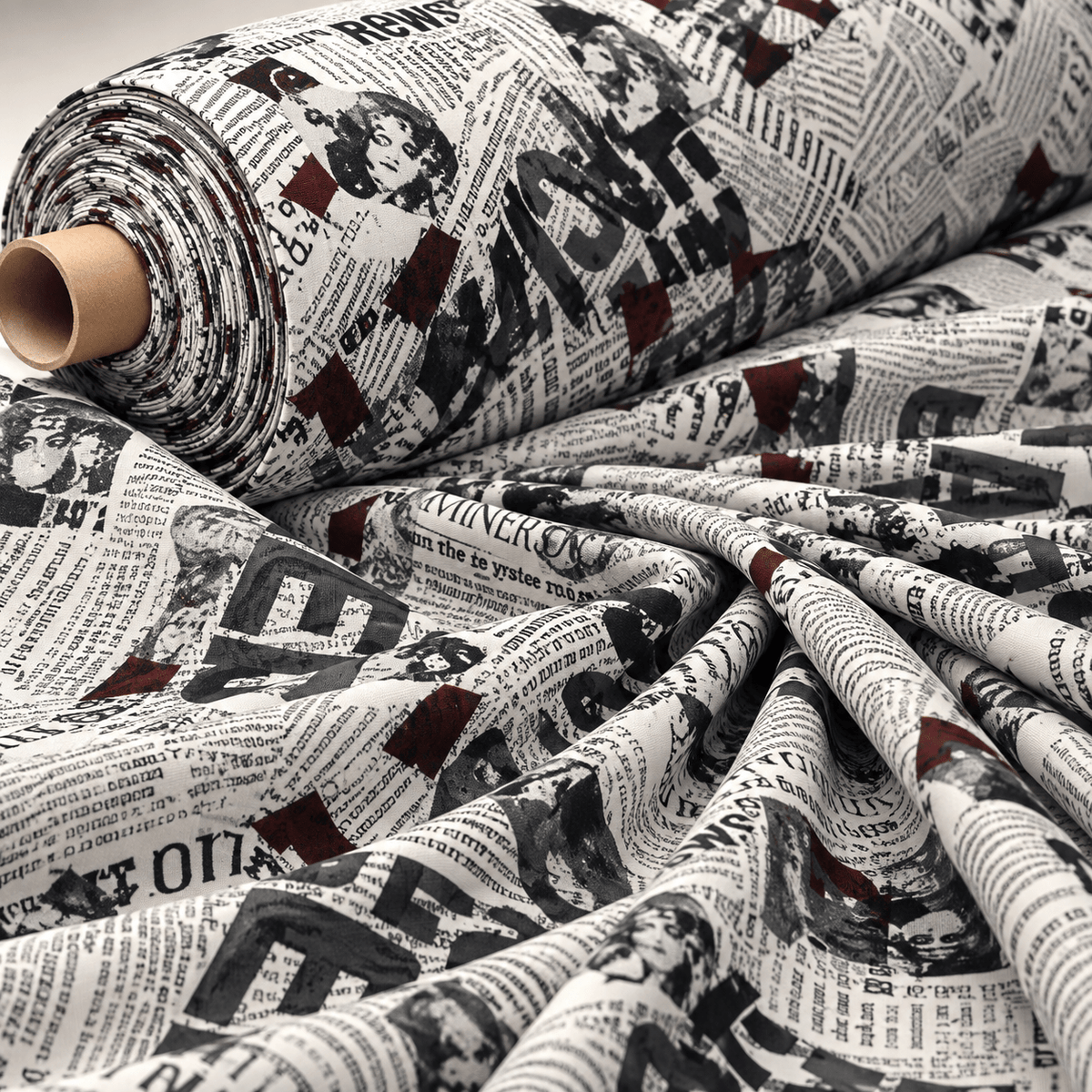 Newspaper Print Chiffon Fabric by the Metre - Whotex Fabrics London