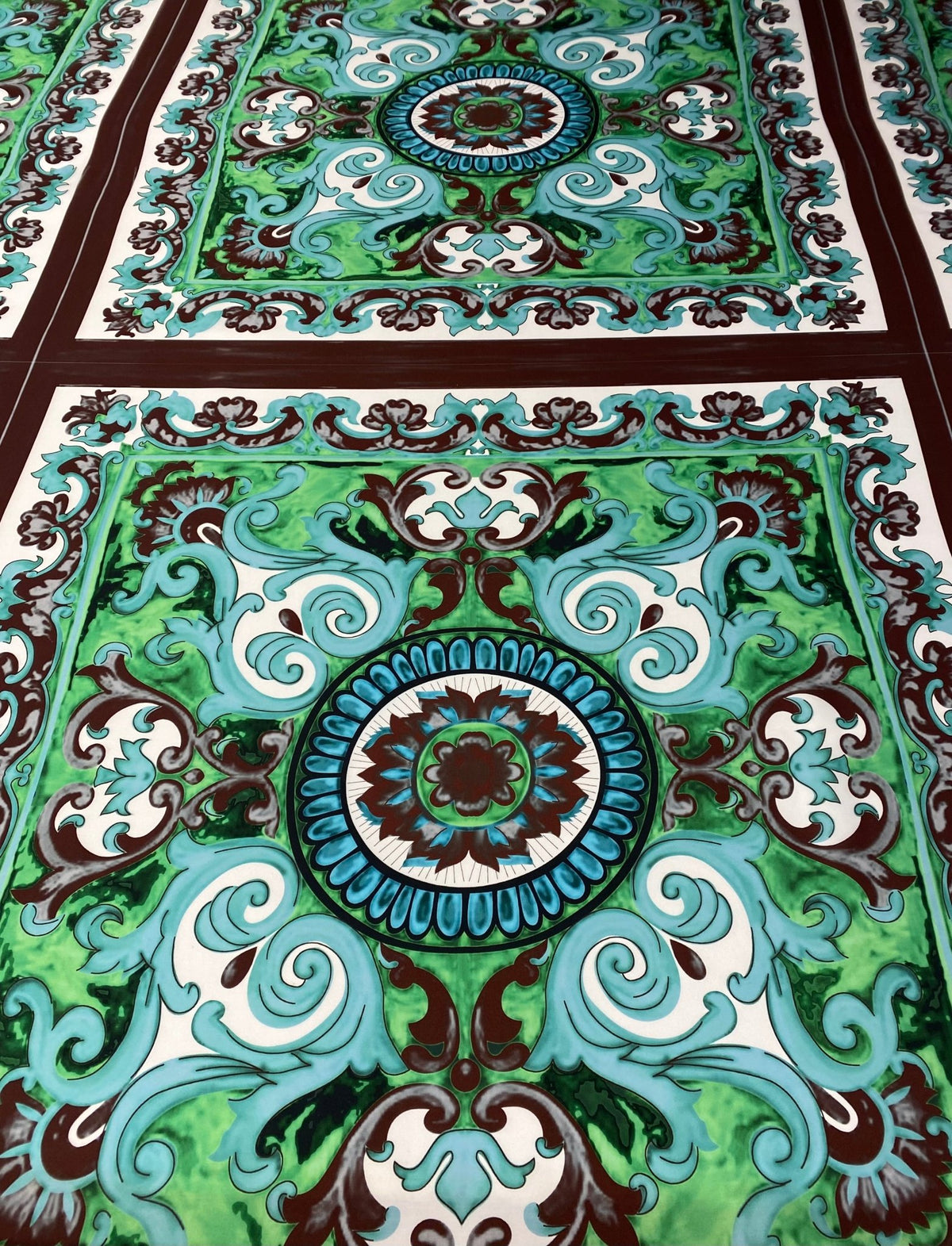 Ornamental Medallion Satin Fabric by the Metre - Whotex Fabrics London