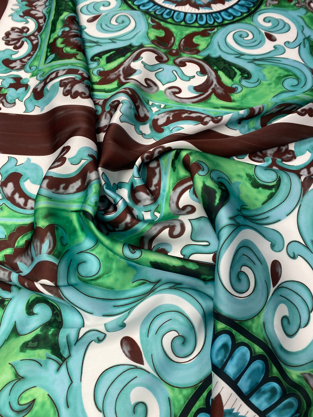 Ornamental Medallion Satin Fabric by the Metre - Whotex Fabrics London