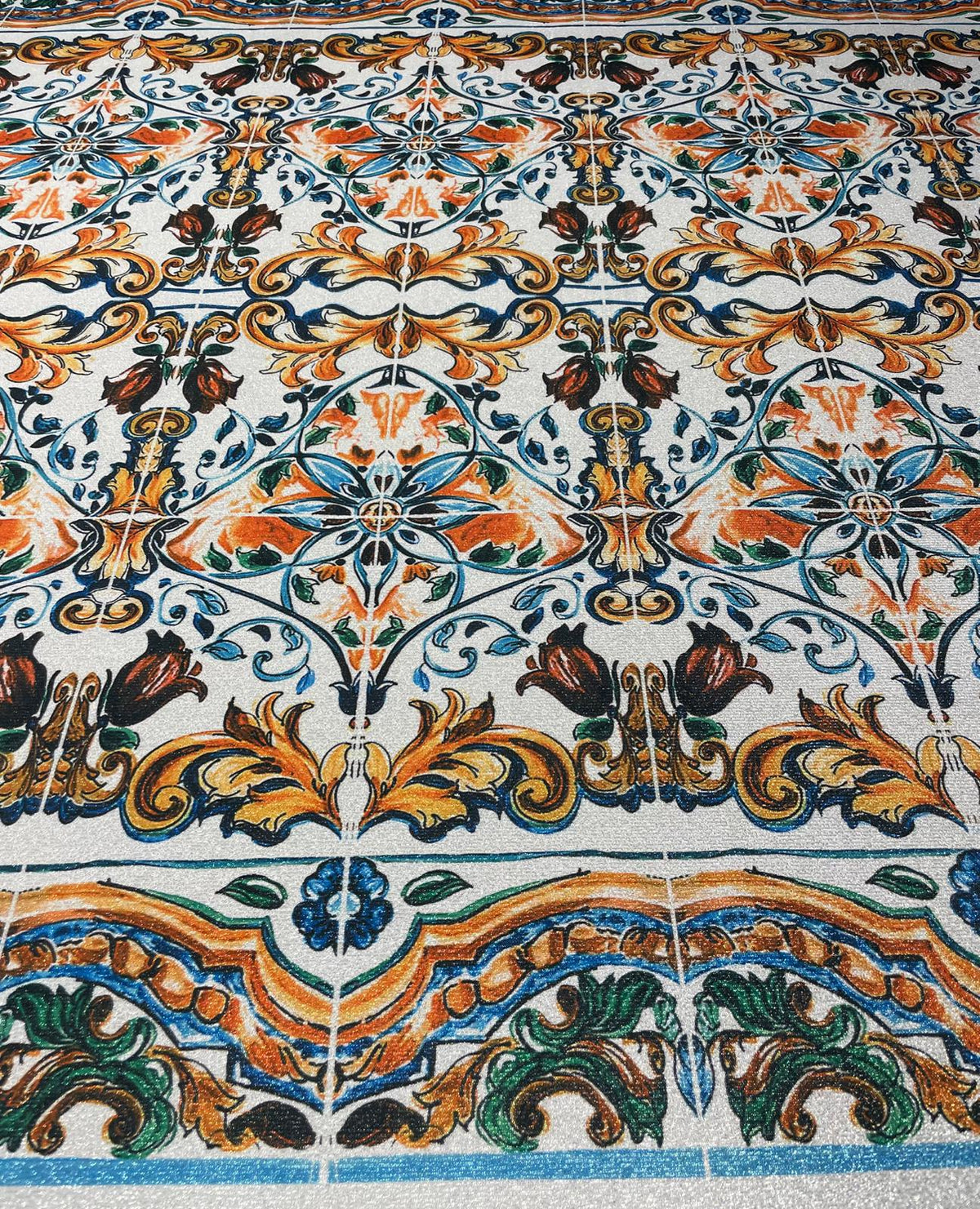 Ornate Tile Print Lurex Fabric by the Metre - Whotex Fabrics London