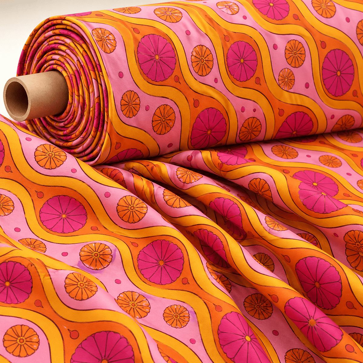 Pink Geometric Pattern Floral Fabric by Metre - Whotex Fabrics London