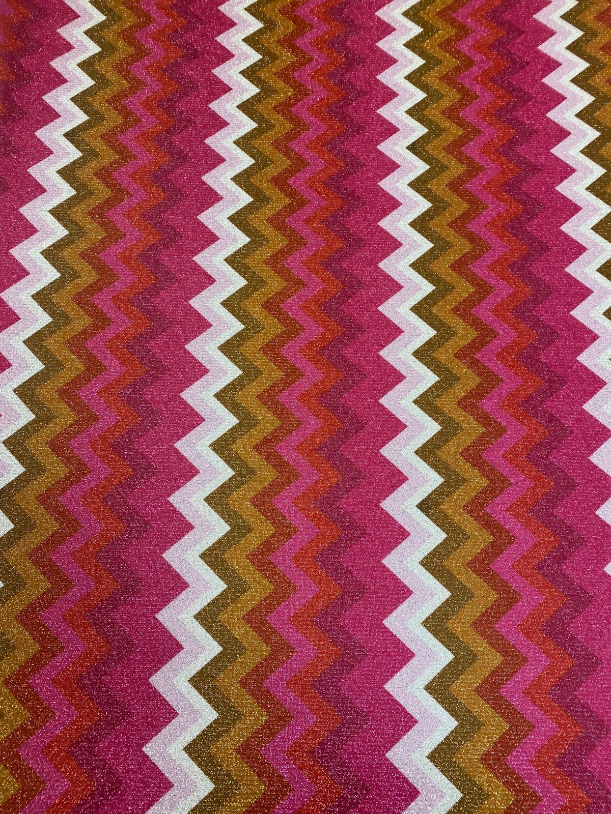 Pink Gold Zigzag Lurex Fabric with Shimmer by the Metre - Whotex Fabrics London