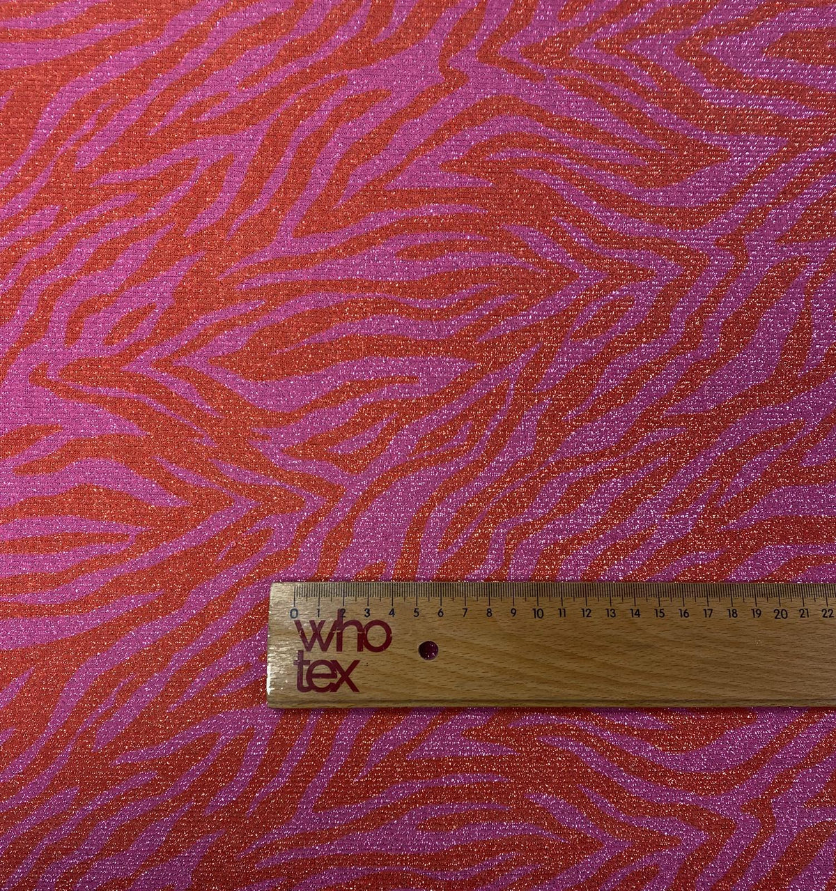 Pink Orange Zebra Lurex Fabric by the Metre - Whotex Fabrics London