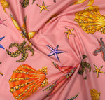 Pink Starfish & Shells Organic Cotton Poplin Fabric by the Metre - Whotex Fabrics London