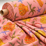 Pink Starfish & Shells Organic Cotton Poplin Fabric by the Metre - Whotex Fabrics London