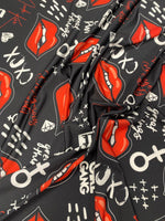 Pop Art Lips Print Fashion Fabric on Black - Whotex Fabrics London