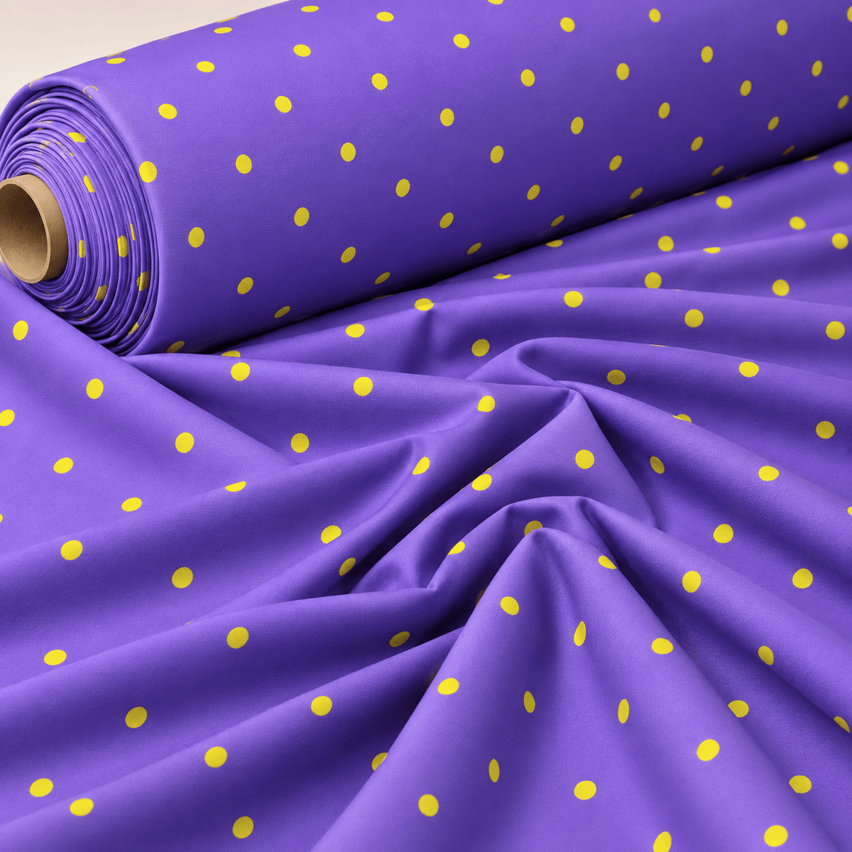 Purple with Lime Green Polka Dot Satin Fabric by the Metre - Whotex Fabrics London