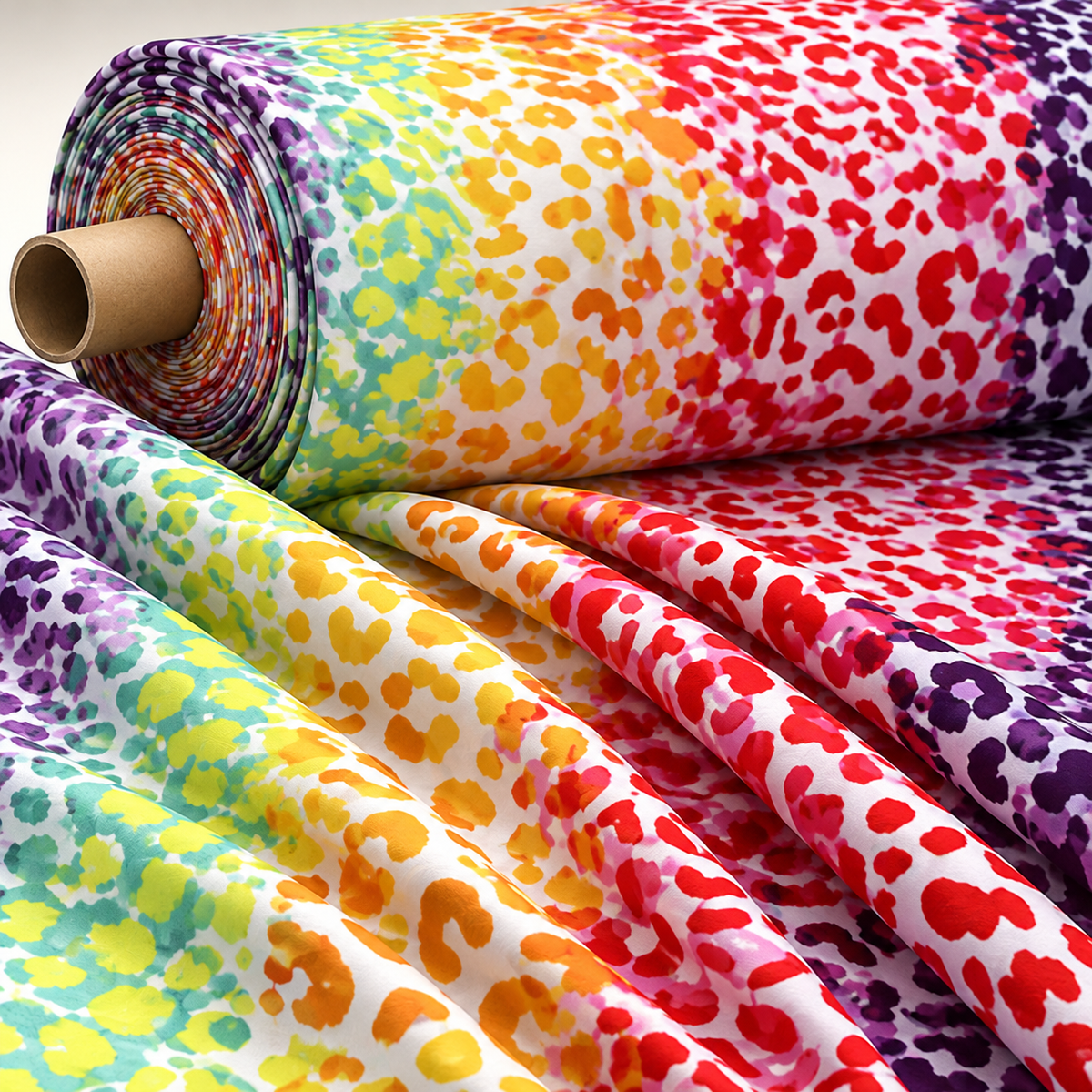 Rainbow Leopard Print Multicolour Fabric by the Metre - Whotex Fabrics London