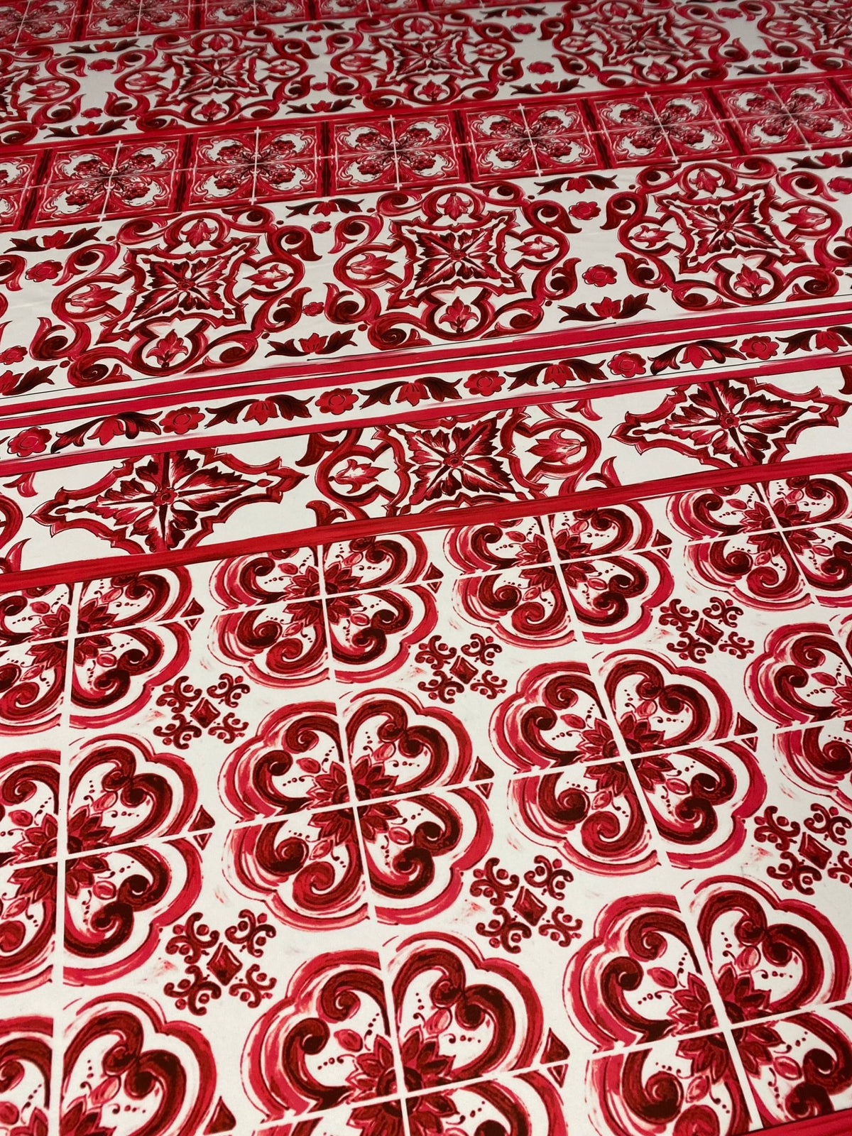 Red Baroque Tile Crepe Fabric by the Metre – Ornamental - Whotex Online Fabric Store