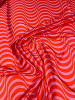 Red Pink Wavy Stripe Fabric by the Metre - Whotex Fabrics London