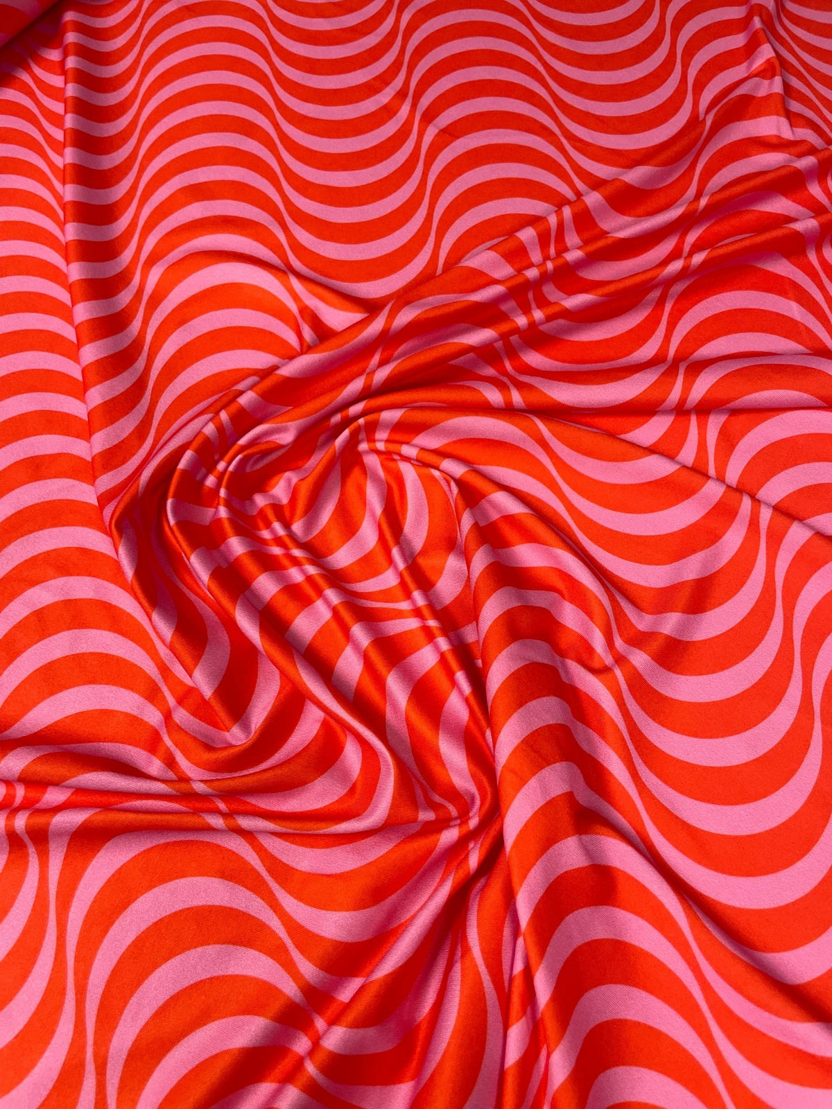 Red Pink Wavy Stripe Fabric by the Metre - Whotex Fabrics London