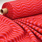Red Pink Wavy Stripe Lycra Stretch Fabric by the Metre - Whotex Fabrics London