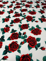 Red Rose Crepe Fabric by the Metre - Whotex Fabrics London