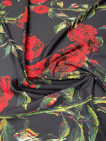 Red Rose Floral Crepe Fabric by the Metre - Whotex Fabrics London