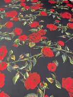 Red Rose Floral Crepe Fabric by the Metre - Whotex Fabrics London