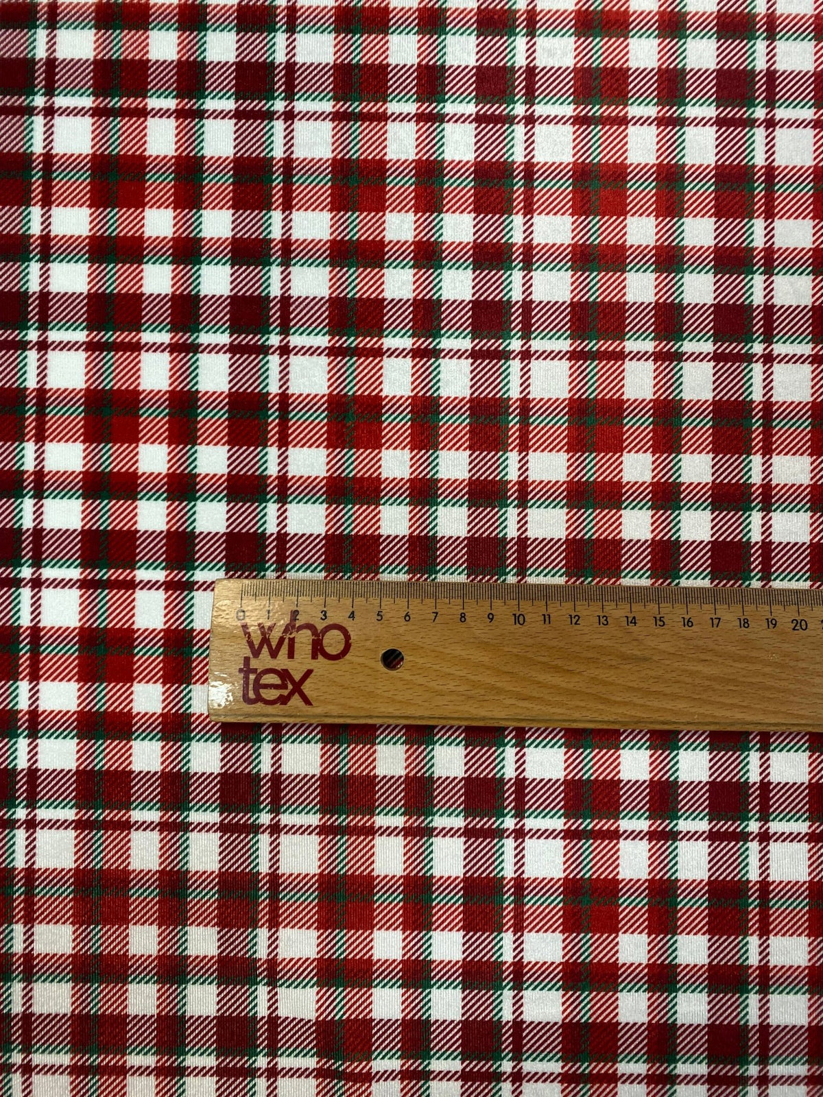 Red & White Check Velvet Fabric by the Metre - Whotex Fabrics London