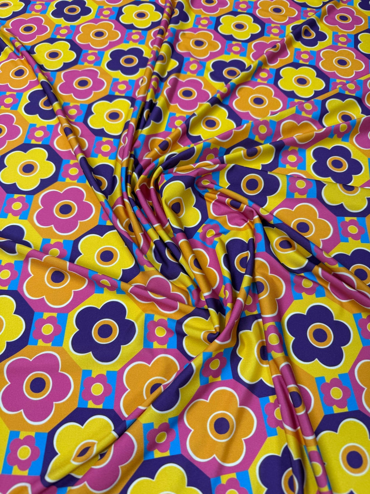 Retro Floral Lycra Stretch Fabric by the Metre - Whotex Fabrics London