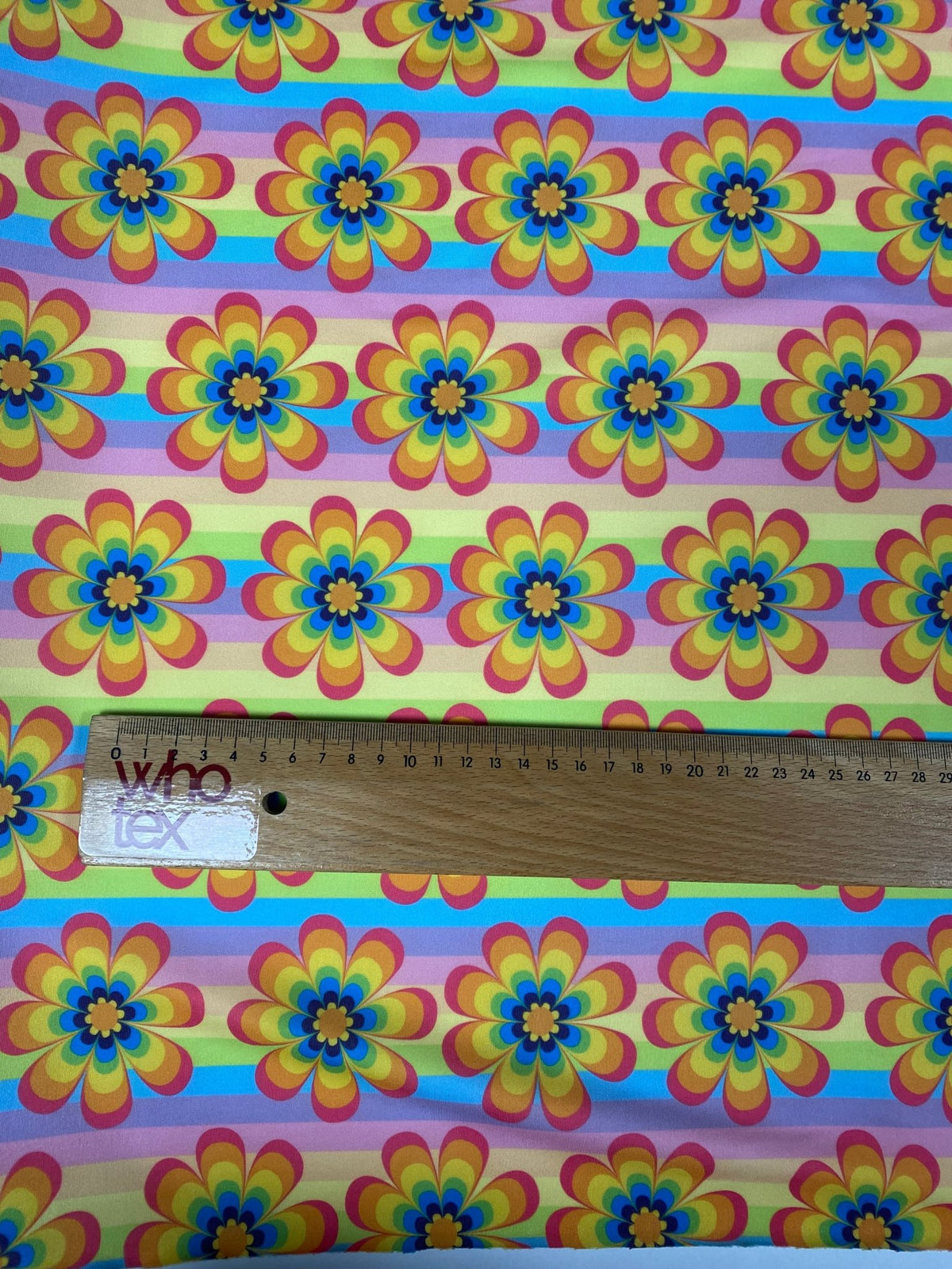 Retro Rainbow Flower Print Fabric - Whotex Fabrics London