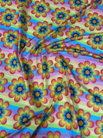 Retro Rainbow Flower Print Fabric - Whotex Fabrics London
