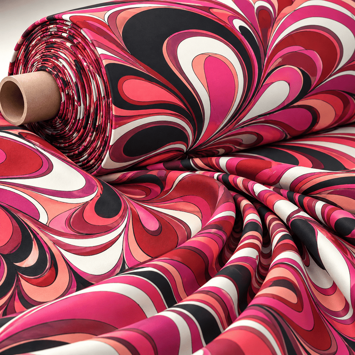 Retro Wave Print Crepe Fabric by the Metre - Whotex Fabrics London