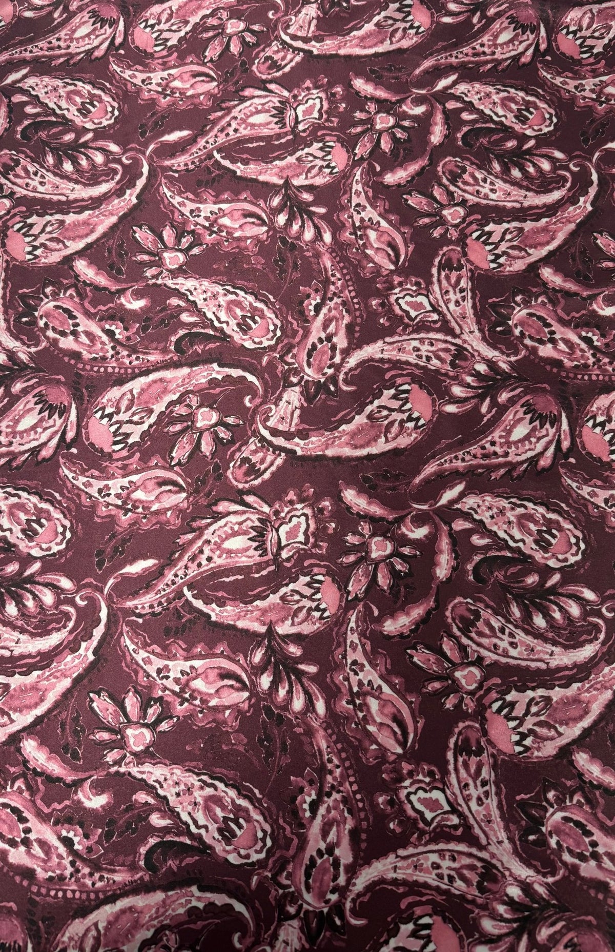 Rich Burgundy Paisley Fabric by the Metre - Whotex Fabrics London