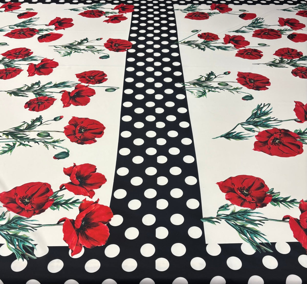 Rose & Polka Dot Crepe Fabric by the Metre - Whotex Fabrics London