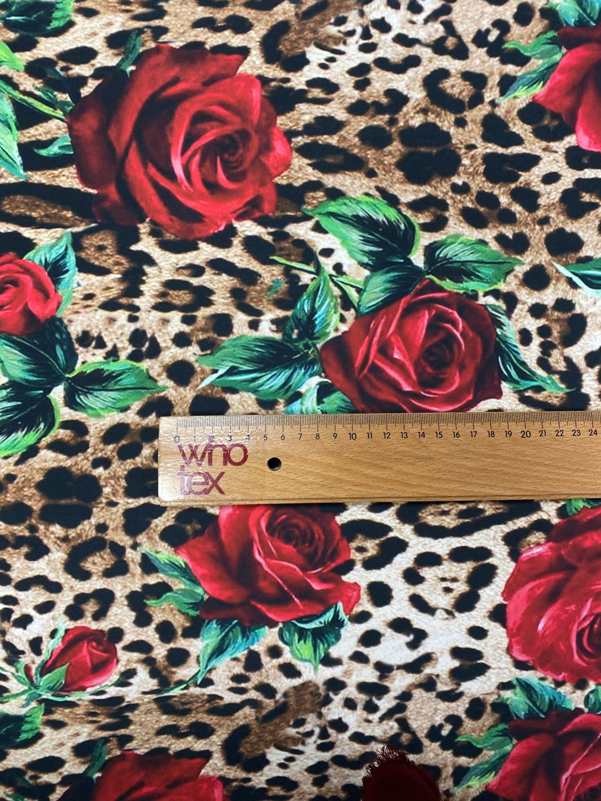 Rose Print Leopard Crepe Fabric by the Metre - Whotex Fabrics London