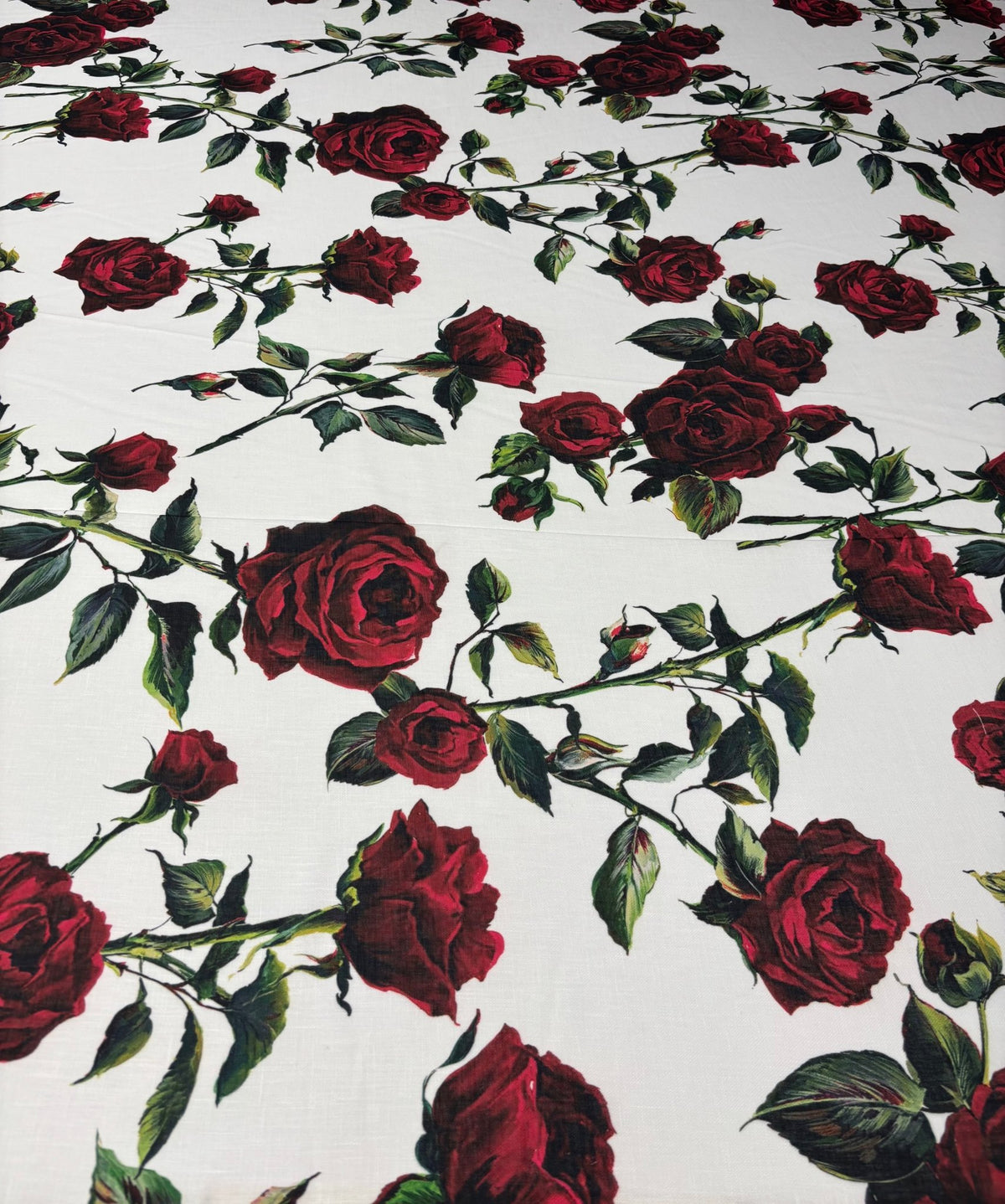 Rose Print Linen Fabric by the Metre - Whotex Fabrics London
