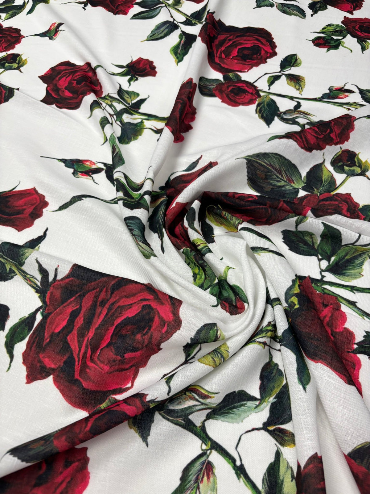 Rose Print Linen Fabric by the Metre - Whotex Fabrics London