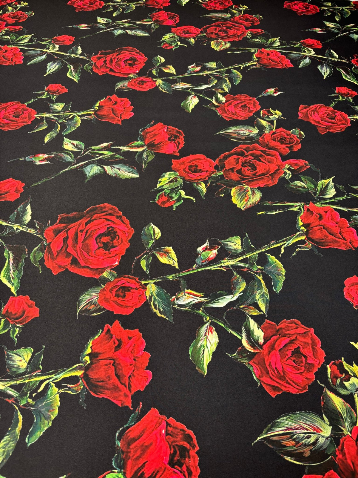 Rose Print Lycra Stretch Fabric by the Metre - Whotex Fabrics London