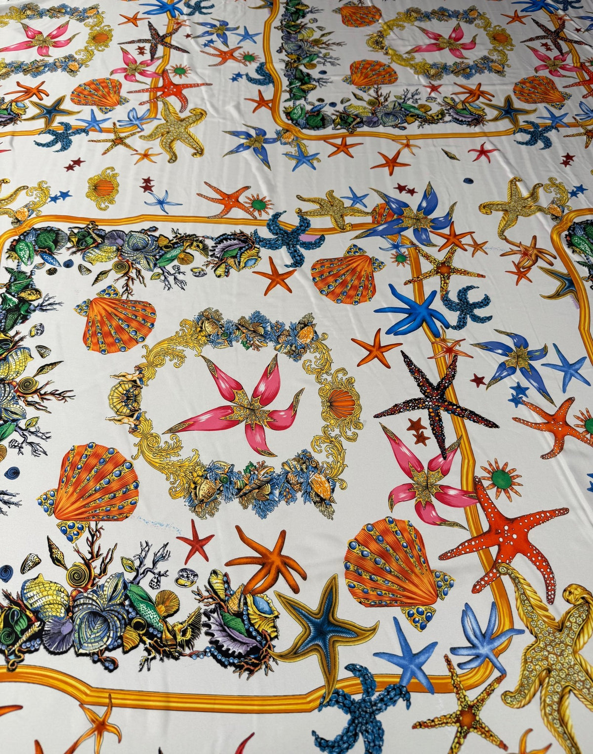 Sea Life Print Satin Fabric by the Metre - Whotex Fabrics London