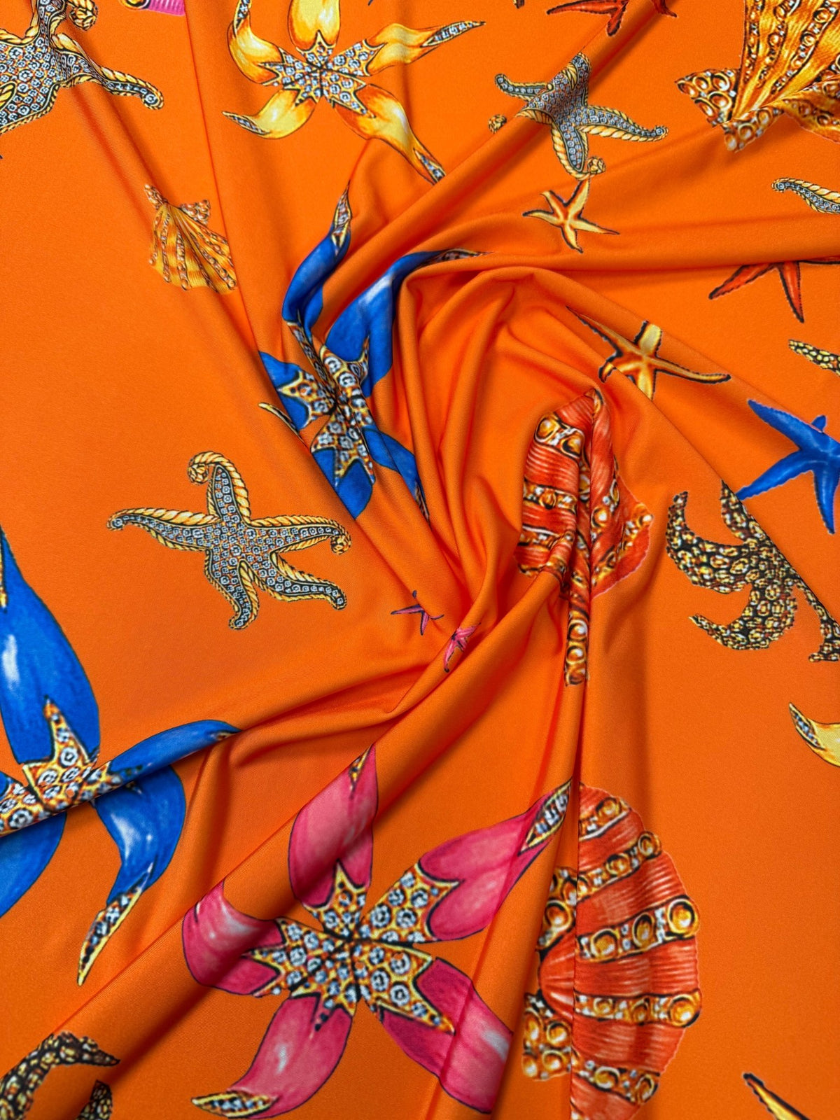 Seashell Print Spandex Fabric by the Metre - Whotex Fabrics London
