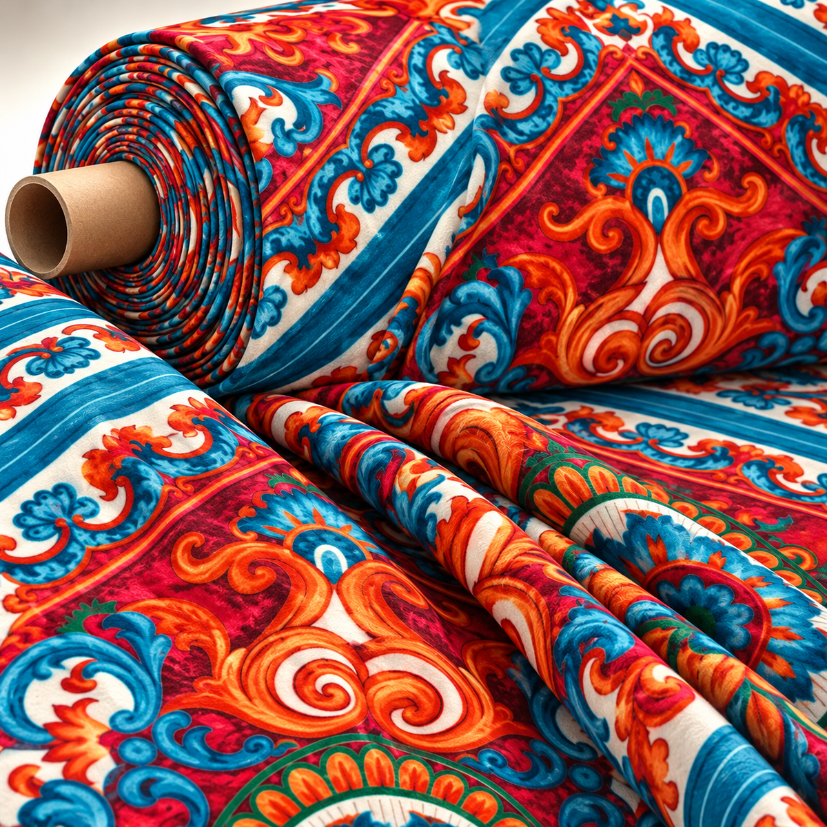 Sicilian Caretto Pattern Stretch Velvet Fabric by the Metre - Whotex Fabrics London