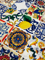 Sicilian Tile & Lemon Print Crepe Fabric by the Metre – Mediterranean Style - Whotex Online Fabric Store
