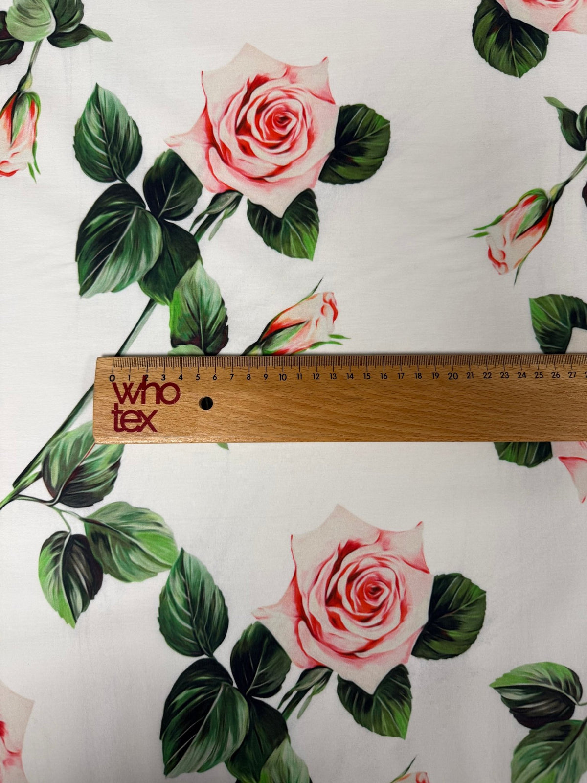 Soft Pink Rose Floral on White Organic Cotton Poplin Fabric by the Metre - Whotex Fabrics London