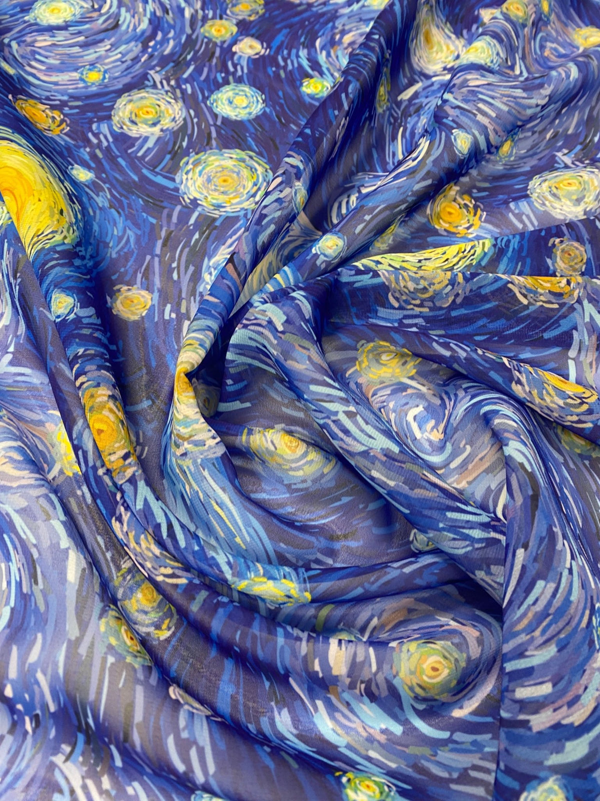 Starry Night Print Chiffon Fabric by the Metre - Whotex Fabrics London