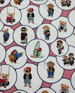 Teddy Bear Pattern Upholstery Fabric with playful teddy bears in circles, digital print, suitable for outdoor curtains, pillows, and bags
