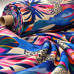 Tropical Leopard Print Satin Fabric by the Metre - Whotex Fabrics London