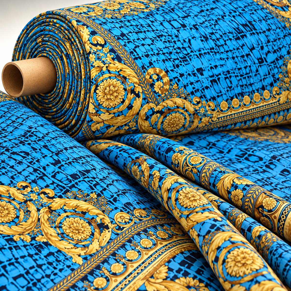 Turquoise Snake Skin Baroque Pattern Fabric for Stylish Designs Fabric by Metre - Whotex Fabrics London