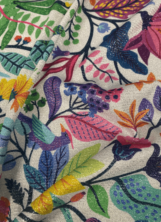 Vibrant Metallic Floral Lurex Fabric by the Metre - Whotex Fabrics London