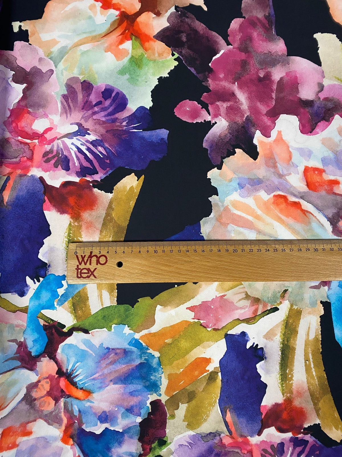 Watercolour Floral Crepe Fabric by the Metre – Black with Colourful Flowers - Whotex Online Fabric Store