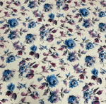 Watercolour Floral Fabric – Blue & Purple Roses - Whotex Fabrics London