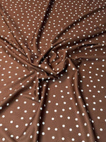 White Polka Dot Fabric on Brown Stretch Scuba Fabric by the Metre - Whotex Fabrics London