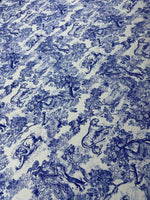 Blue Wild Forest Pattern Fabric featuring detailed animal and tree illustrations on high-quality material