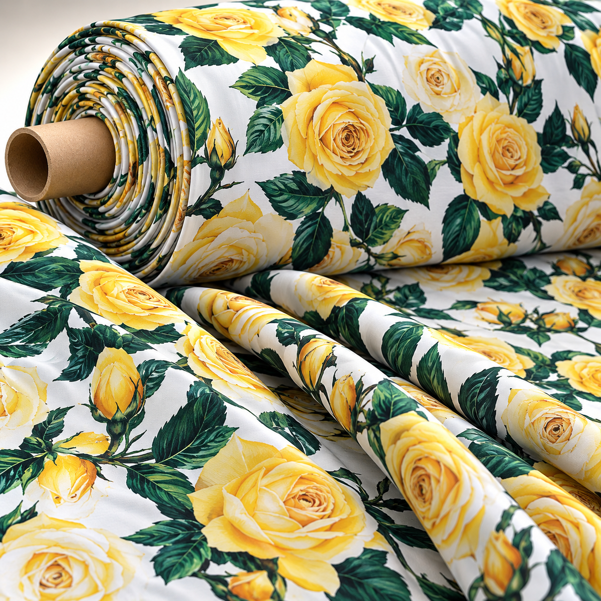 Yellow Floral Rose Pattern Fabric Sold by Metre - Whotex Fabrics London