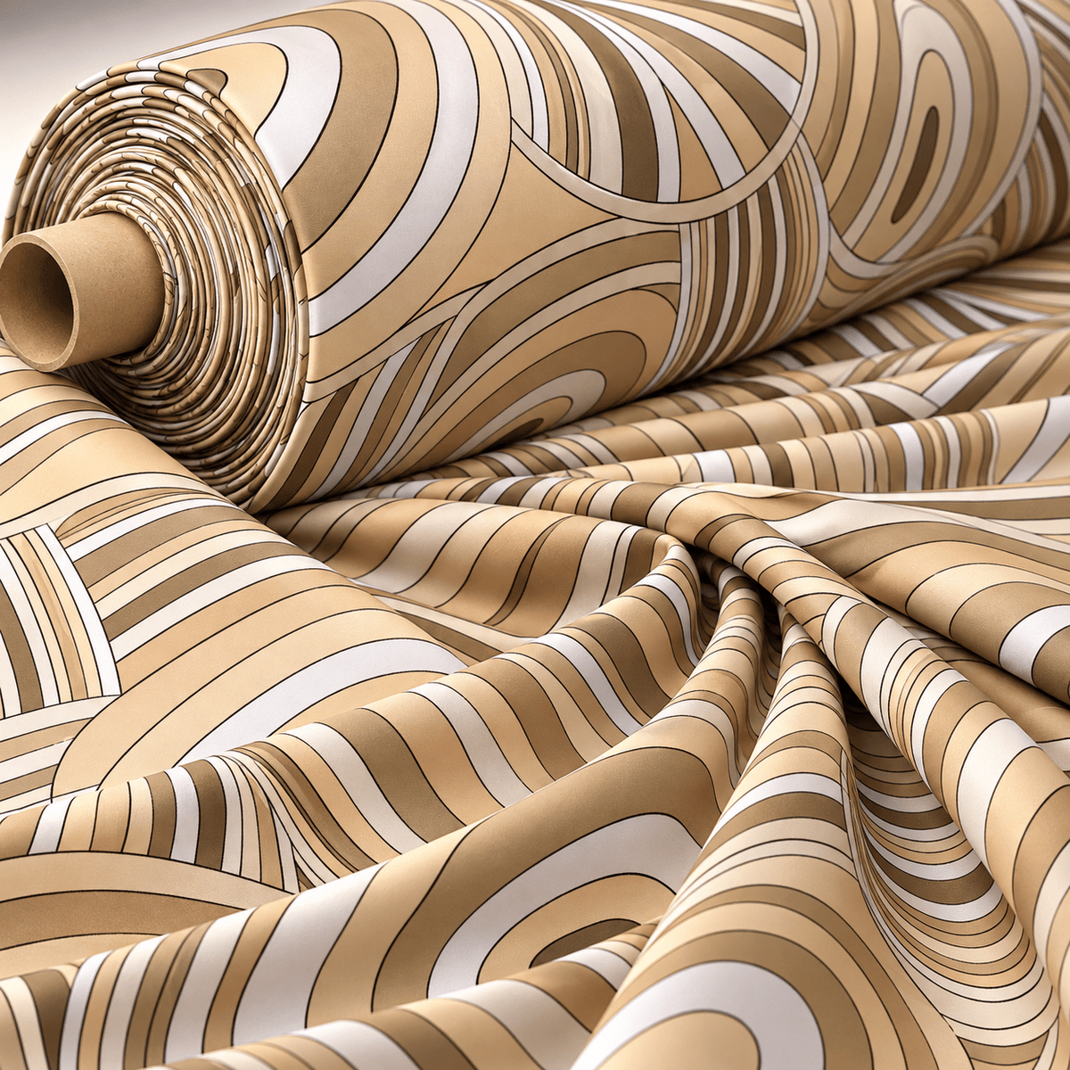 Yellow Retro Geometric Abstract Print Fabric by the Metre - Whotex Fabrics London