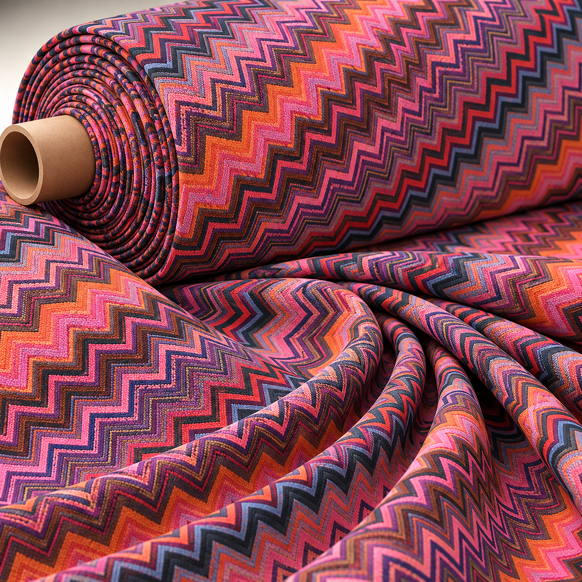 Zigzag Pattern Crepe Fabric by the Metre - Whotex Fabrics London