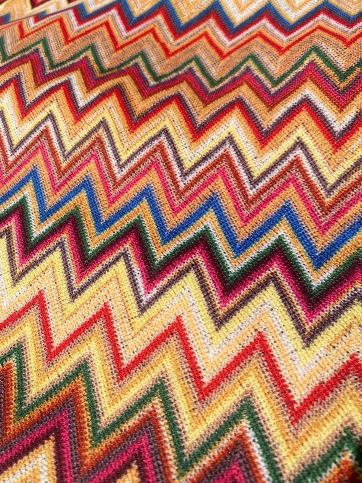 Colorful zigzag chevron upholstery fabric with vibrant digital print ideal for outdoor use and durable projects